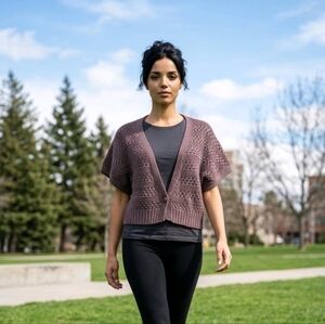 Apostrophe Brown Knit Short Sleeve Cropped Cardigan XL